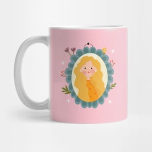 Cute blonde curly girl illustration Mug